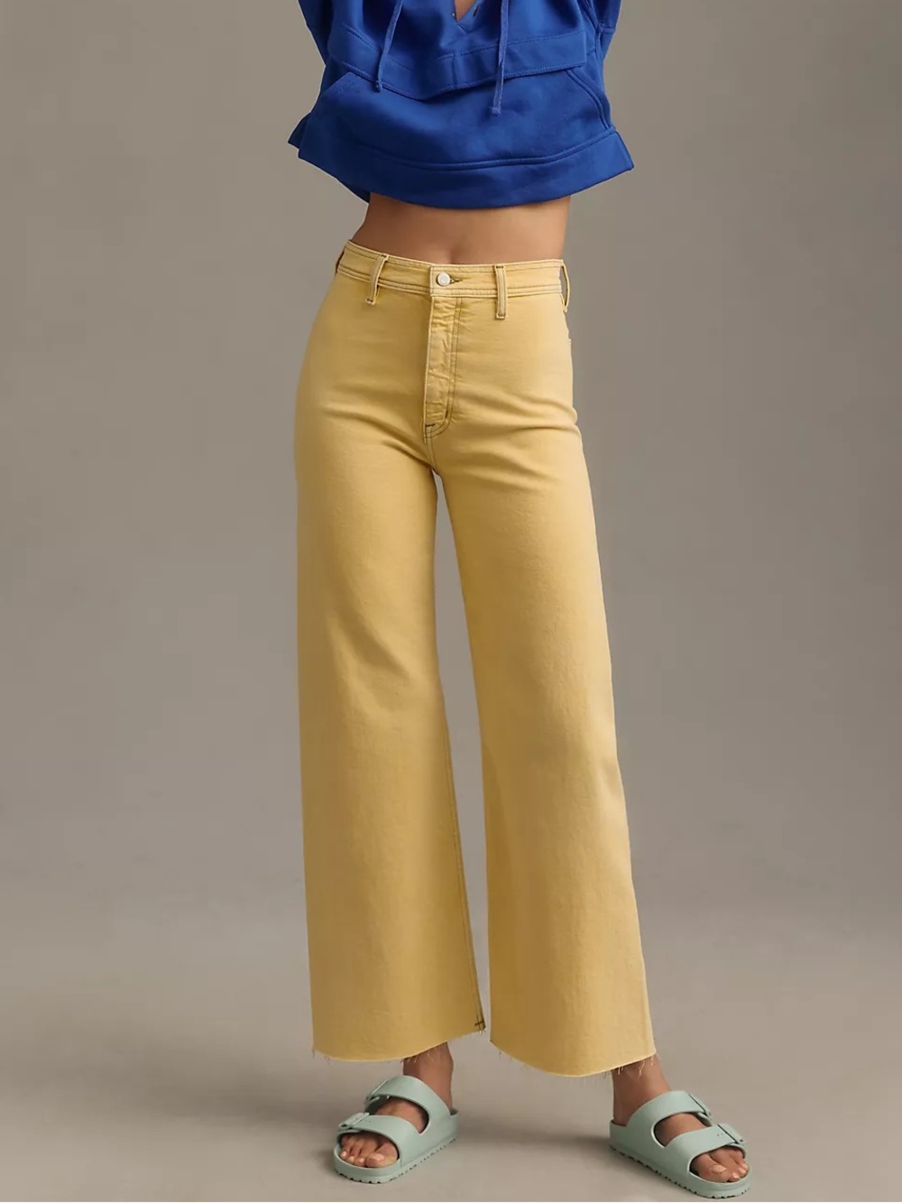 Anthropologie Pistola Penny High Rise Crop Wide Leg Jeans Raw Hem Pale Yellow 26
